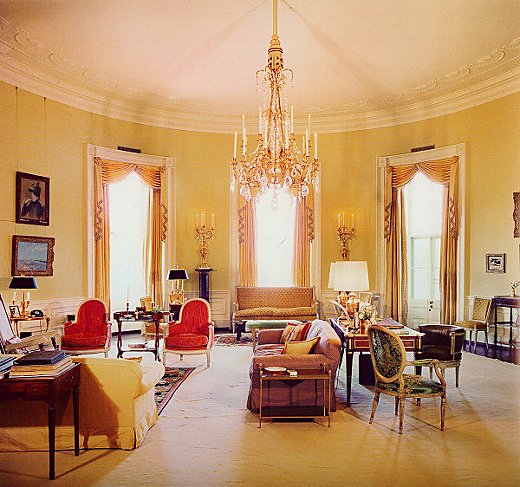 The Yellow Oval Room in the White House, as decorated by Sister Parish during the Kennedy administration.
